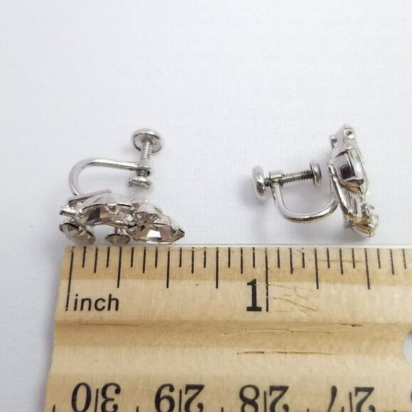 Vintage Sterling Silver Van Dell Rhinestone Clip On Screw Back Earrings, Signed - Picture 5 of 7